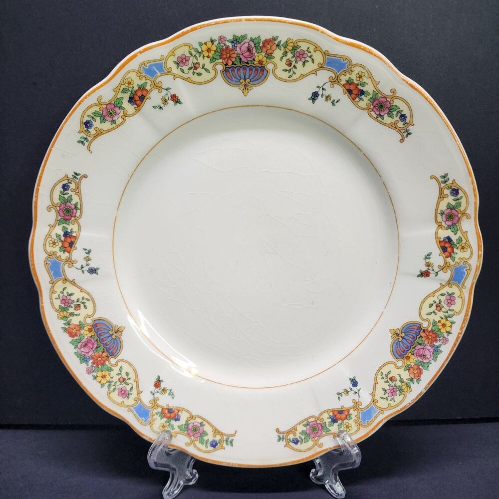 Vintage Knowles Taylor & Knowles KT&K Ivory Dinner Plate 7'' Floral Design Round